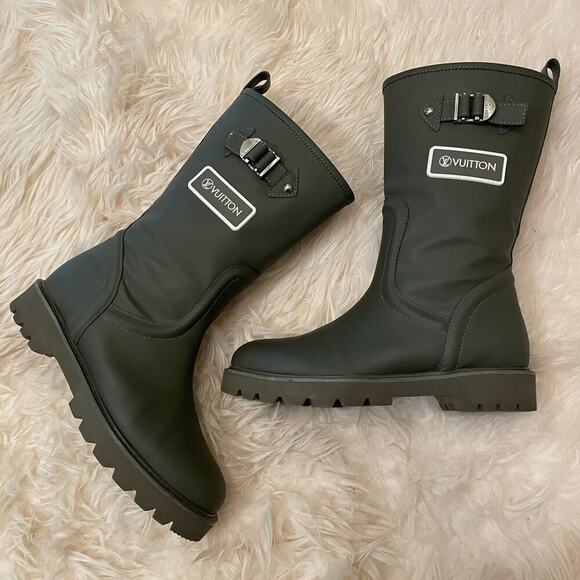 Louis Vuitton 40 Rubber Territory Boots | Olive Green, Calfskin EU 40/US 9 Italy - Picture 1 of 14